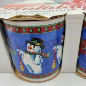 Vintage Majesticware Holiday Coffee Mug Snowman Christmas Frosty 12 oz Set 4